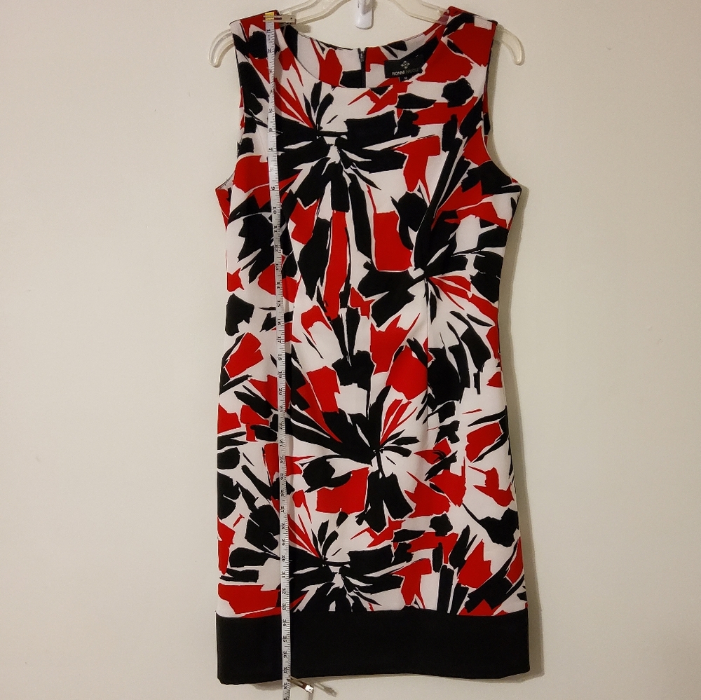 Ronni Nicole Stretch Red/Black/White Geo Print Sleeveless Sheath Dress Sz 12 - Picture 3 of 10